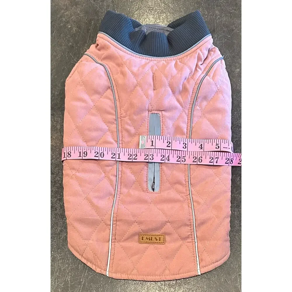 New Emust Quilted Winter Dog Coat -Pink/Gray - Size Medium